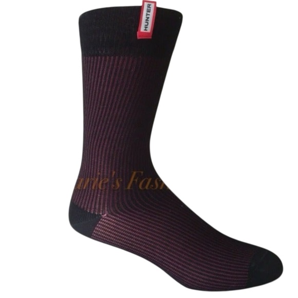 HUNTER Mens Crew Plaited Ribbed Logo Tab Boot Socks Black/Red S/M - Picture 2 of 2